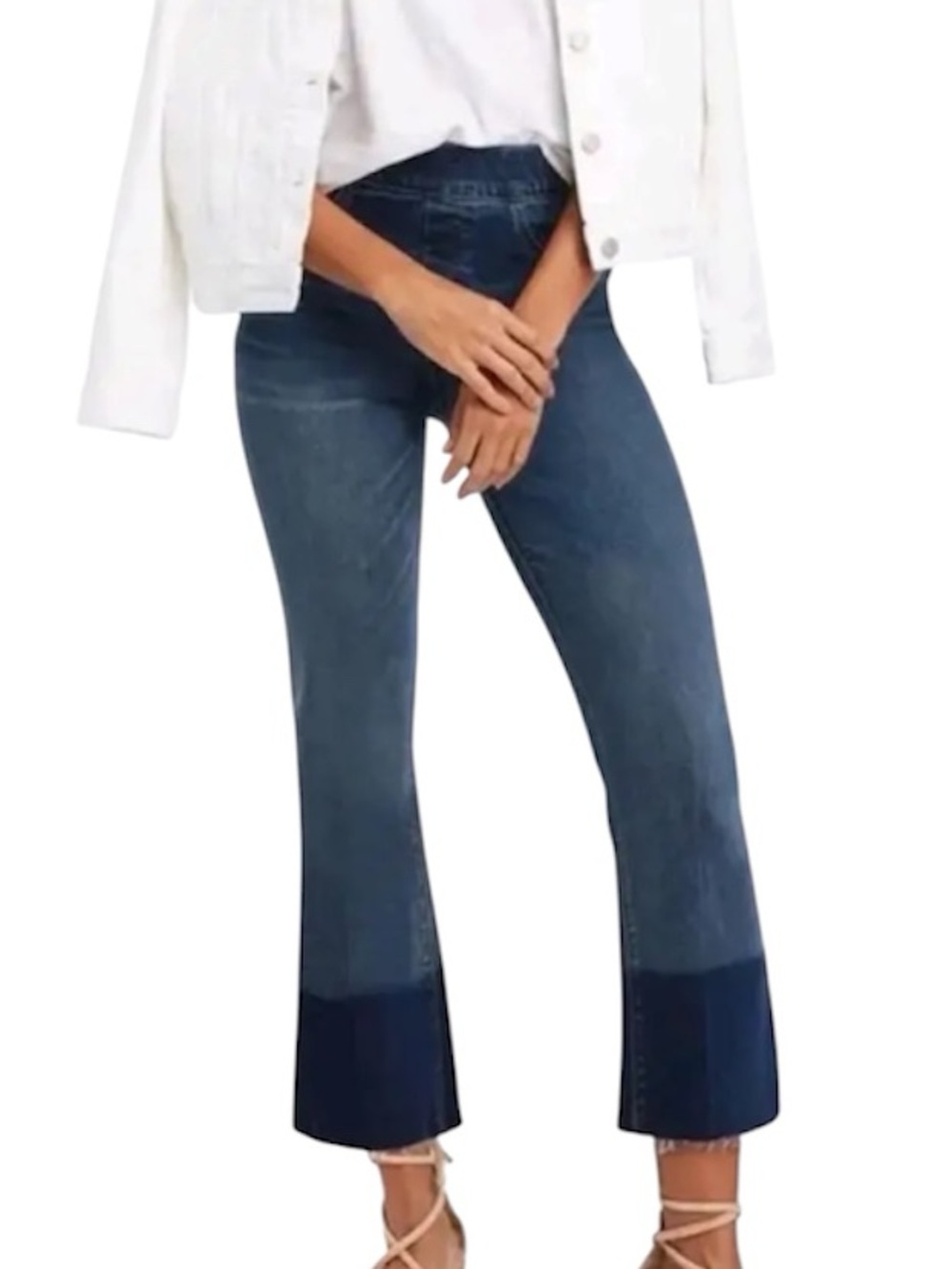Spanx 20231R Cropped Flare Denim Jeans Medium Wash Dip Dye size Small